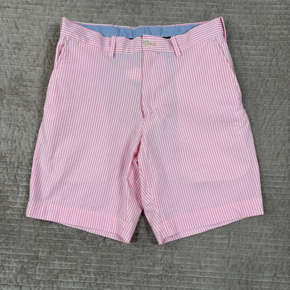 Polo Golf Ralph Lauren Pink White Seersucker Shorts Mens 28 Classic Fit Stripe